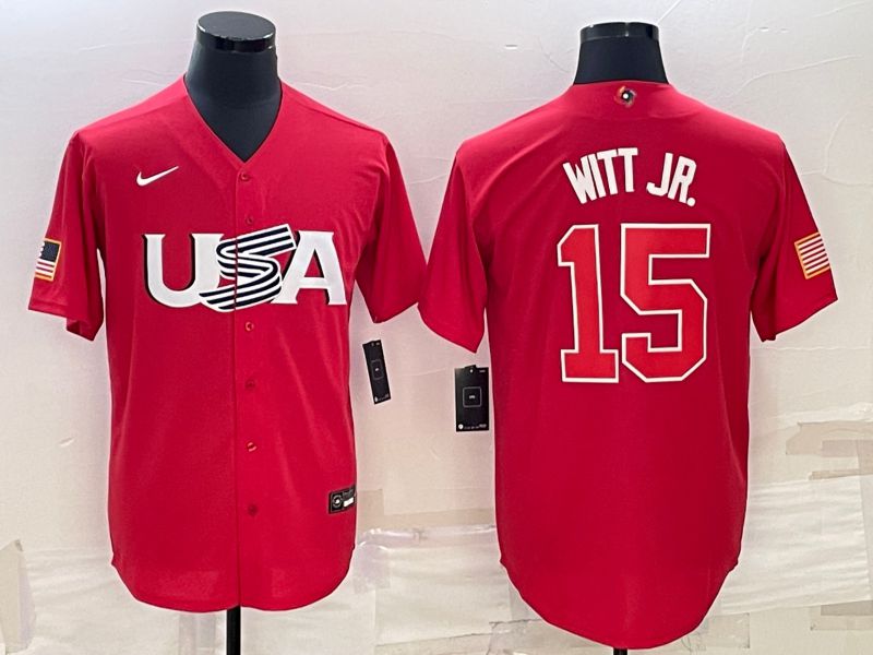 Men 2023 World Cub USA 15 Witt jr Red Nike MLB Jersey8